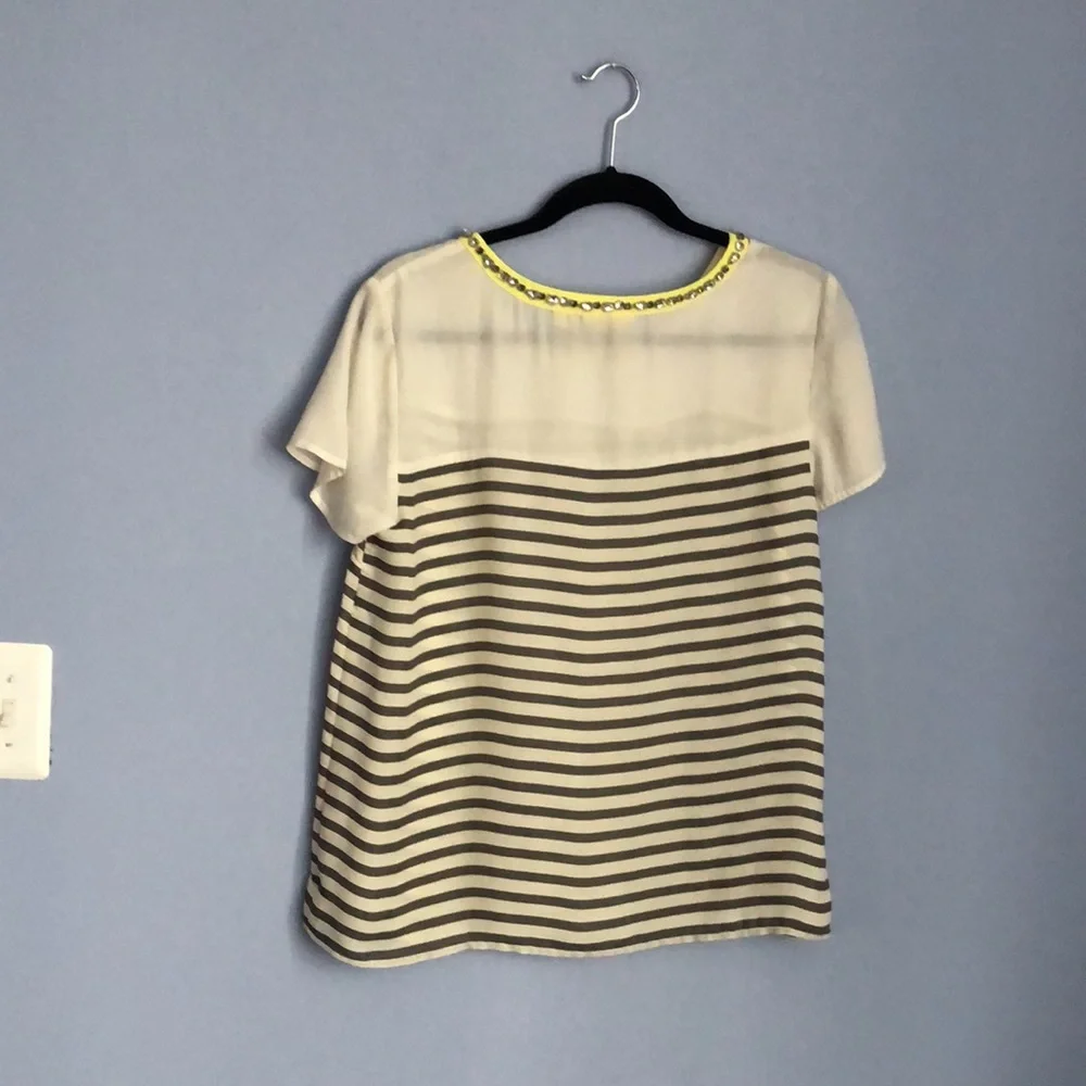 Anthropologie Maeve Size Medium Rhinestone Collar Striped Shirt - Picture 6 of 6